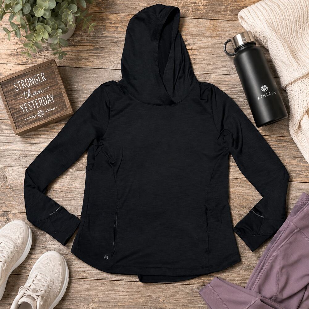 Athleta Bootcamp Hoodie Black Pullover Thumbholes Medium